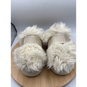 UGG Fluff Momma Sugar White Faux Fur Platform Slide Slippers US 5 Cozyluxe